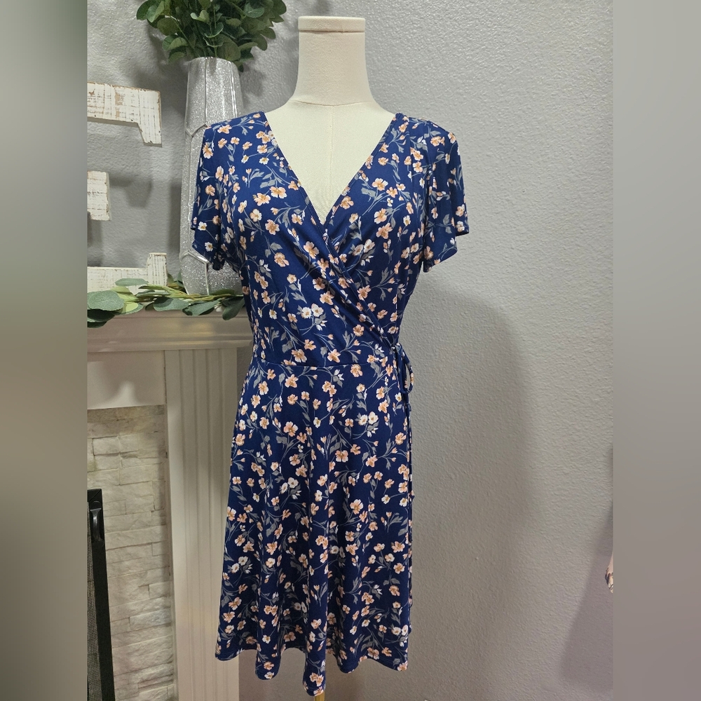 Kaileigh Blue and Pink Floral Midi Dress